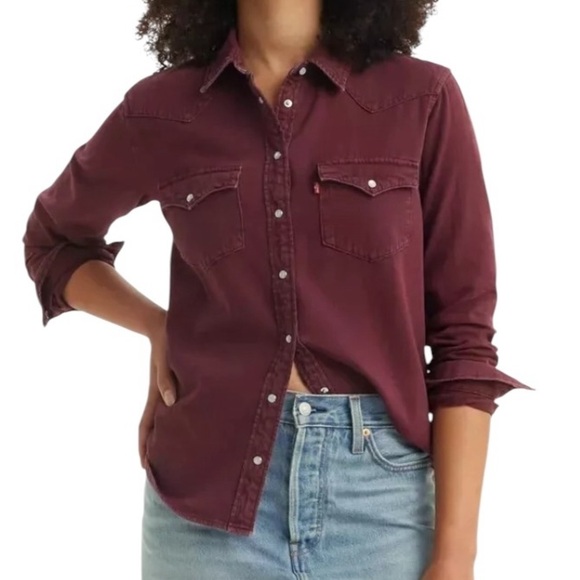 Levi's Women's Ultimate Western Cowgirl Pearl Snap Shirt Windsor Wine Size XS - Picture 1 of 13